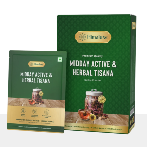 Handcrafted midday active and herbal tisane - Sache and Box